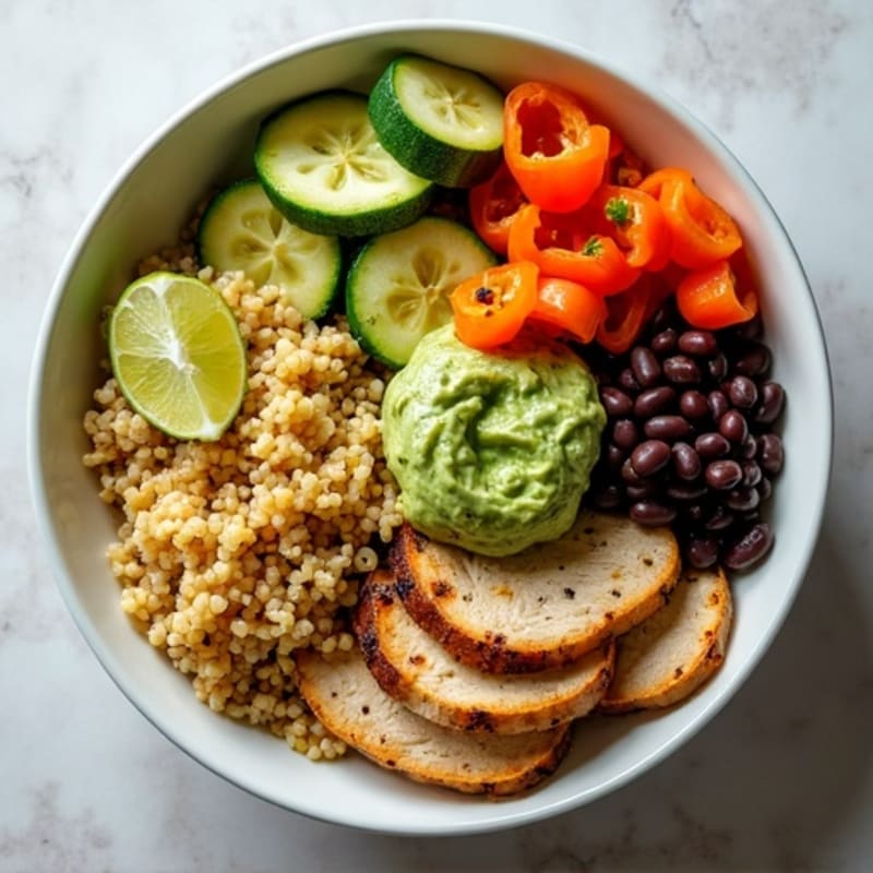 Cilantro Lime Chicken Burrito Bowl with Roasted Veggies