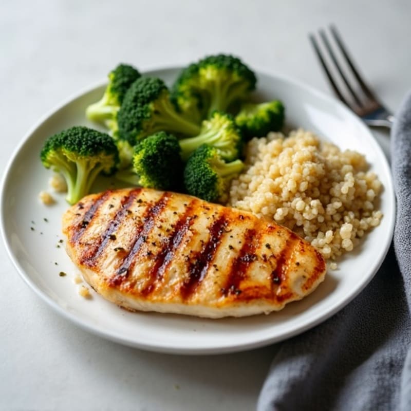 Grilled Chicken Breast with Quinoa and Roasted Broccoli