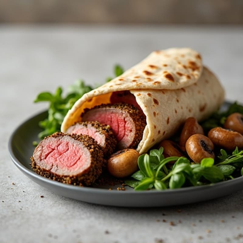Herb-Crusted Beef Tenderloin with Mushroom Wrap