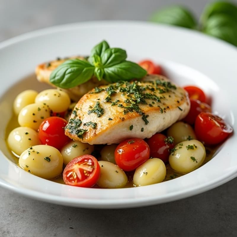 Basil Pesto Chicken Gnocchi with Roasted Tomatoes
