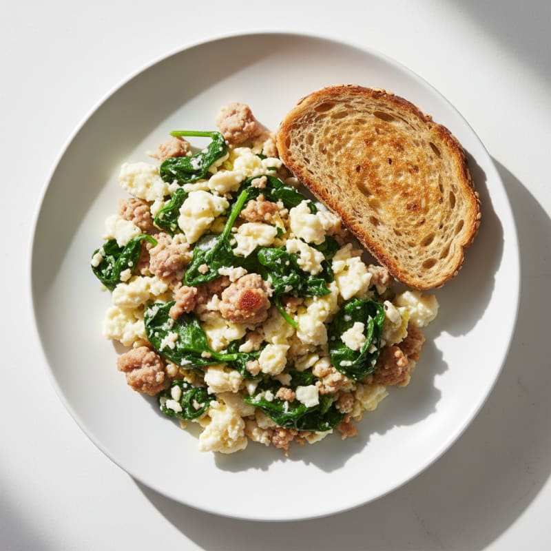 Egg White Scramble with Turkey Sausage and Spinach