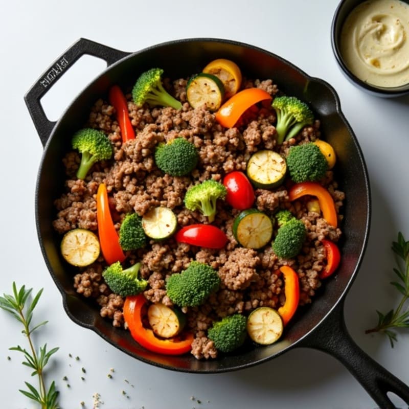 Garlic-Herb Ground Beef Skillet with Roasted Vegetables