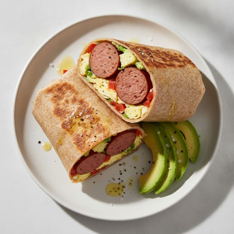 Smoked Sausage Breakfast Burrito with Avocado