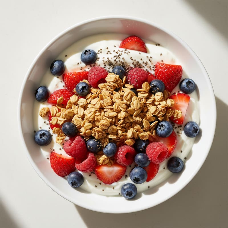 Greek Yogurt Parfait with Mixed Berries and Protein Granola