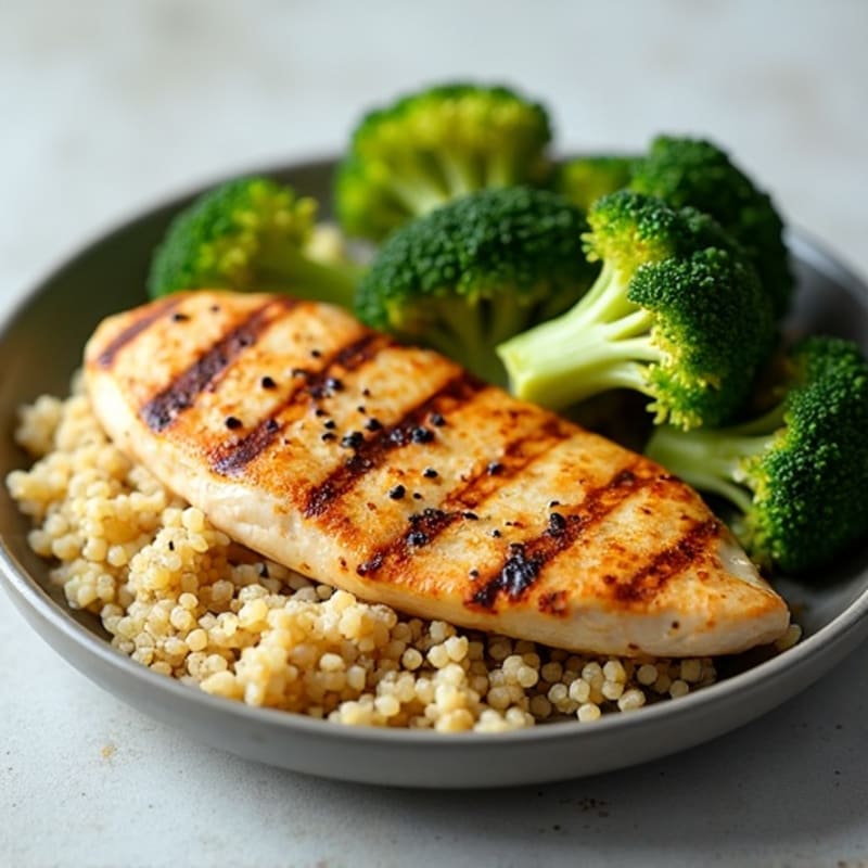 Grilled Chicken Breast with Roasted Broccoli and Quinoa