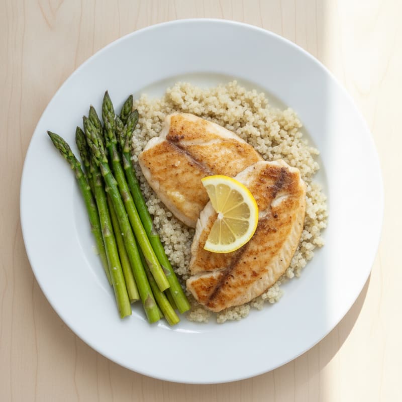 Seared Tilapia with Roasted Asparagus and Quinoa