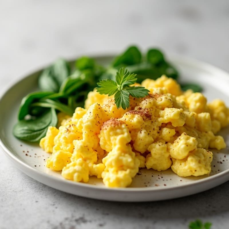 Fluffy Scrambled Eggs with Spinach and Avocado