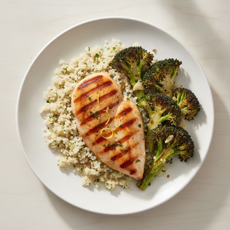 Grilled Chicken Breast with Quinoa and Roasted Broccoli