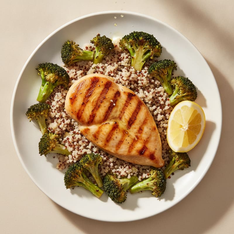 Grilled Chicken Breast with Quinoa and Roasted Broccoli
