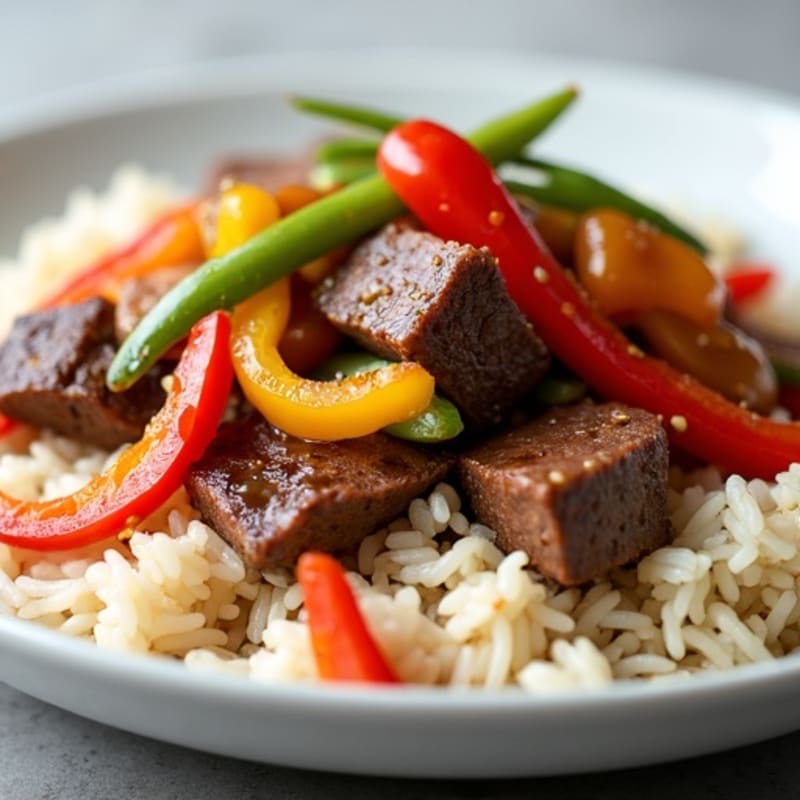 Lean Beef Stir-Fry with Bell Peppers and Jasmine Rice