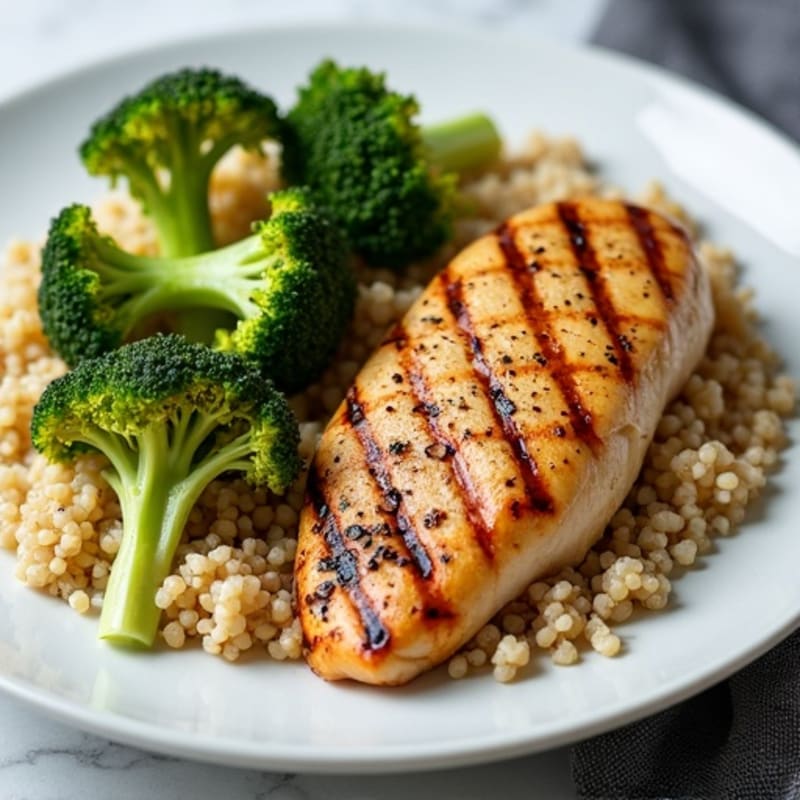 Grilled Chicken Breast with Quinoa and Roasted Broccoli