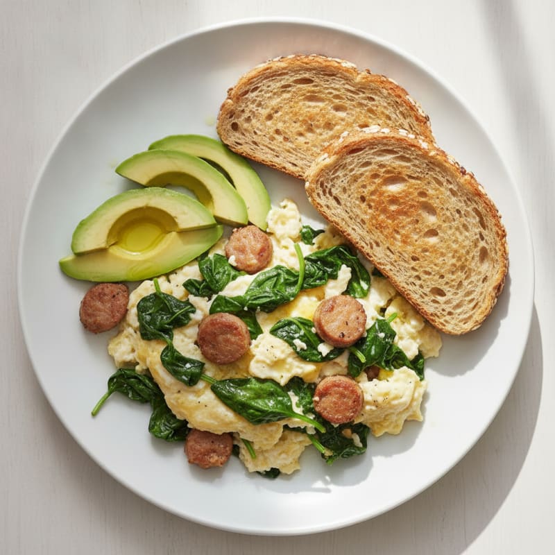 Egg White Scramble with Turkey Sausage and Spinach