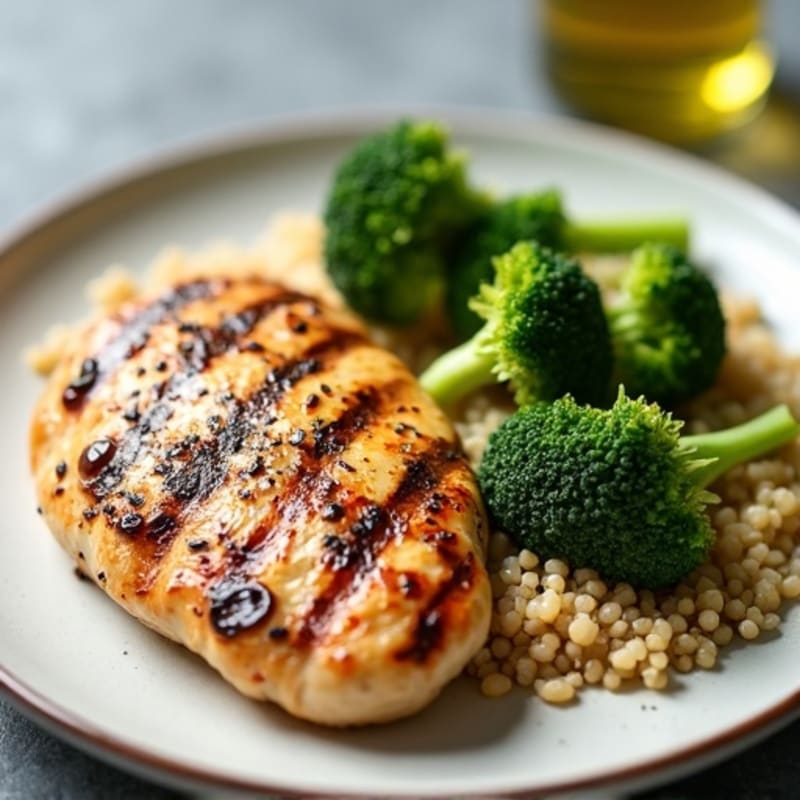 Grilled Chicken Breast with Roasted Broccoli and Quinoa