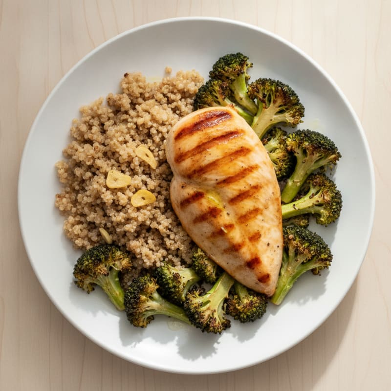 Grilled Chicken Breast with Roasted Broccoli and Quinoa