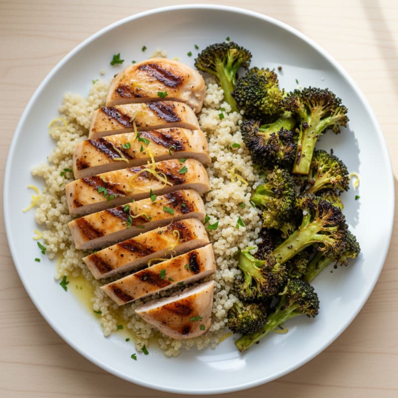 Grilled Chicken Breast with Quinoa and Roasted Broccoli