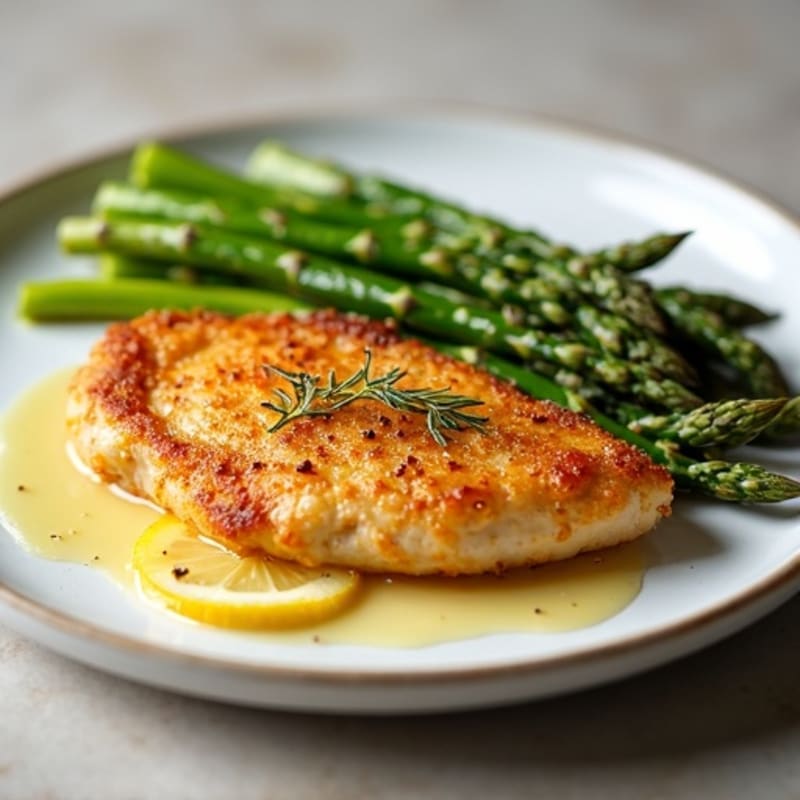 Crispy Pan-Seared Chicken with Lemon-Herb Roasted Asparagus