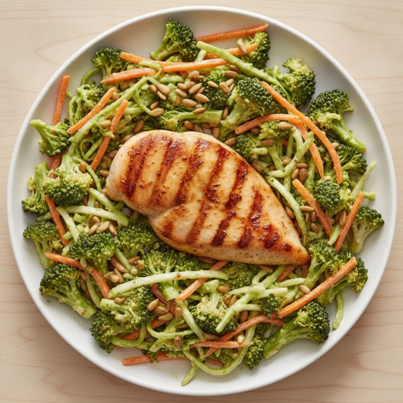Grilled Chicken Breast with Crunchy Broccoli Slaw Salad