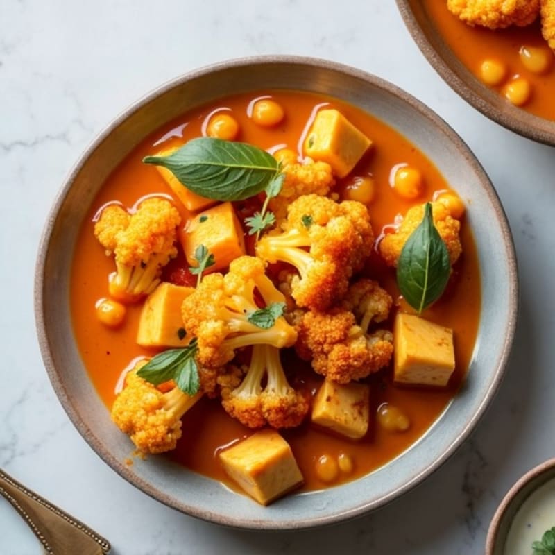 Silky Paneer and Chickpea Curry with Roasted Cauliflower