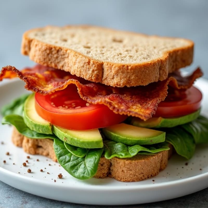 Crispy Turkey Bacon Whole Wheat Sandwich with Creamy Avocado and Fresh Greens
