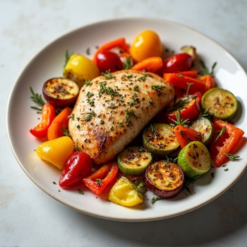Herb-Crusted Sheet Pan Chicken with Roasted Rainbow Vegetables