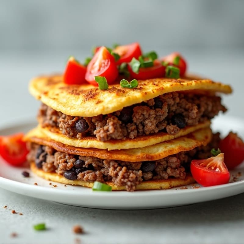 Spicy Lean Ground Beef and Black Bean Baked Stack