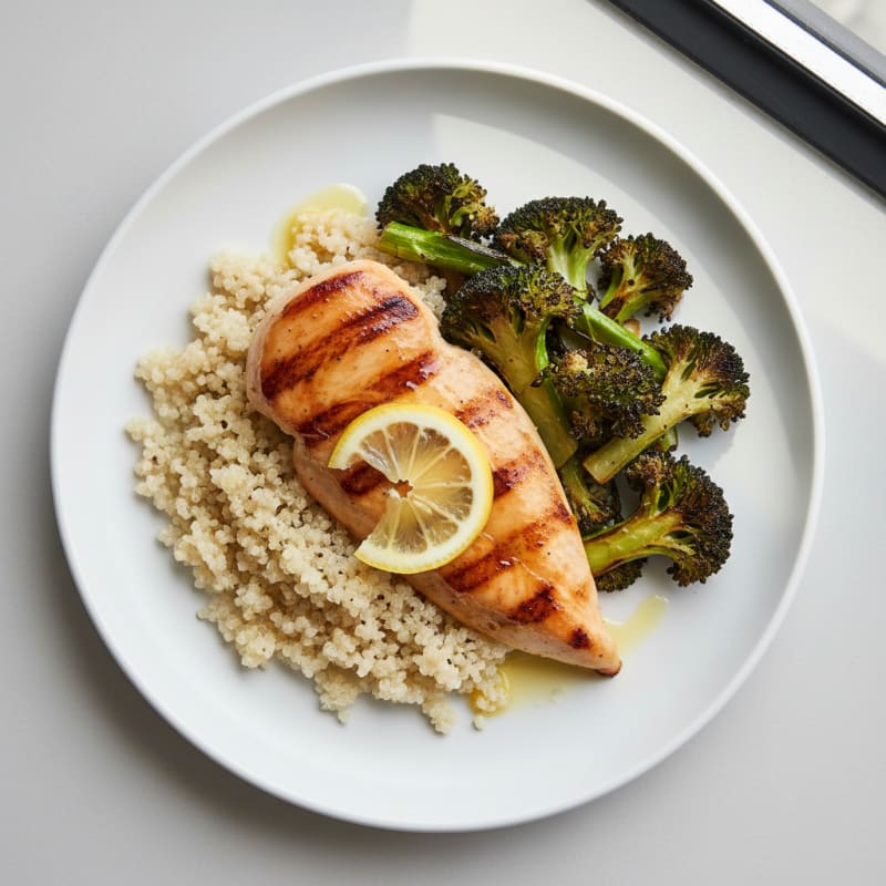 Grilled Chicken Breast with Quinoa and Roasted Broccoli