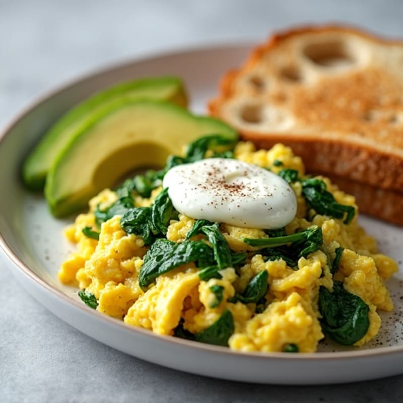 Egg White and Spinach Scramble with Cottage Cheese