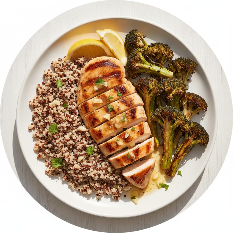 Grilled Chicken Breast with Quinoa and Roasted Broccoli