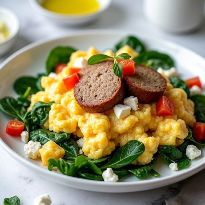 Egg White and Turkey Sausage Scramble with Spinach and Feta