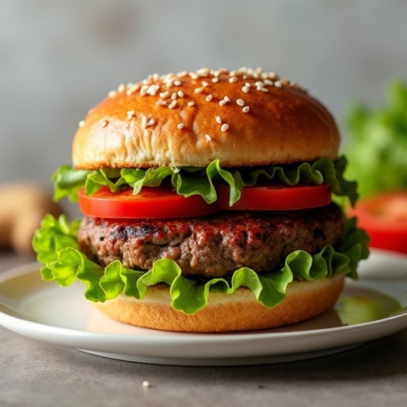 Juicy Grilled Beef Burger with Crispy Lettuce and Fresh Tomato