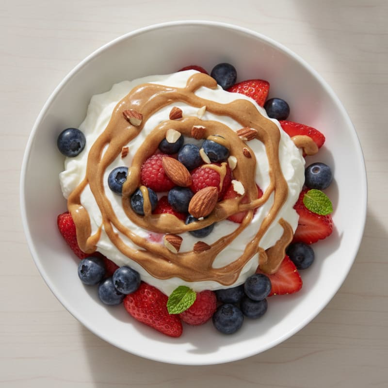 Greek Yogurt Protein Parfait with Mixed Berries and Almond Butter