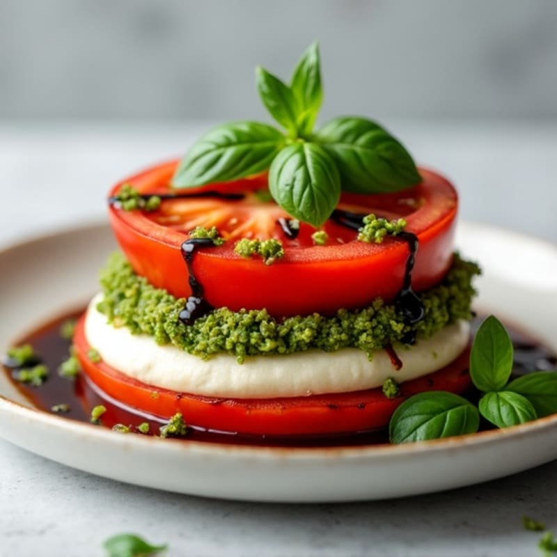 Fresh Basil Pesto Tomato Mozzarella Stack