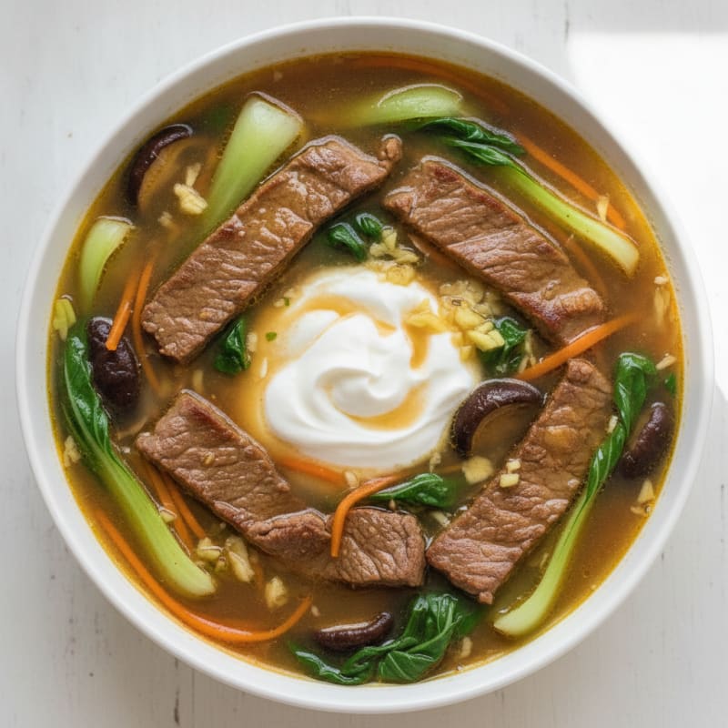 Seared Beef and Vegetable Soup Bowl