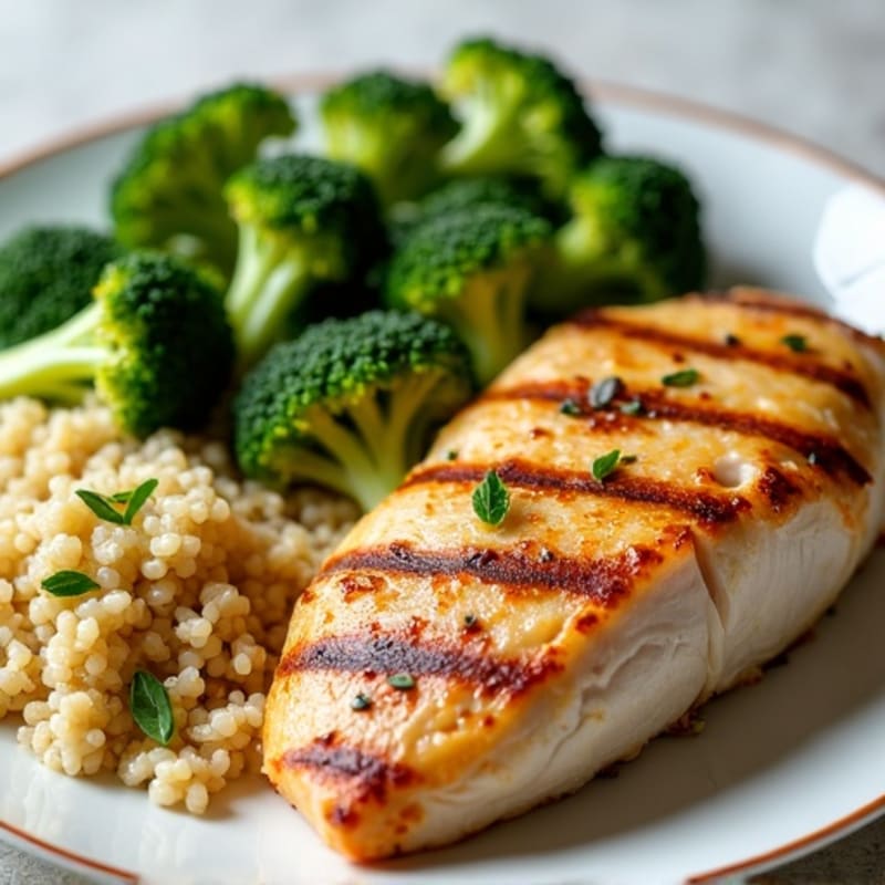 Grilled Chicken Breast with Roasted Broccoli and Quinoa