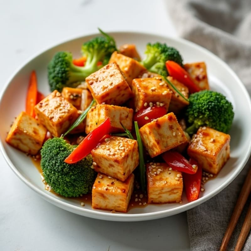 Crispy Sesame Tofu Stir-Fry with Vibrant Vegetables