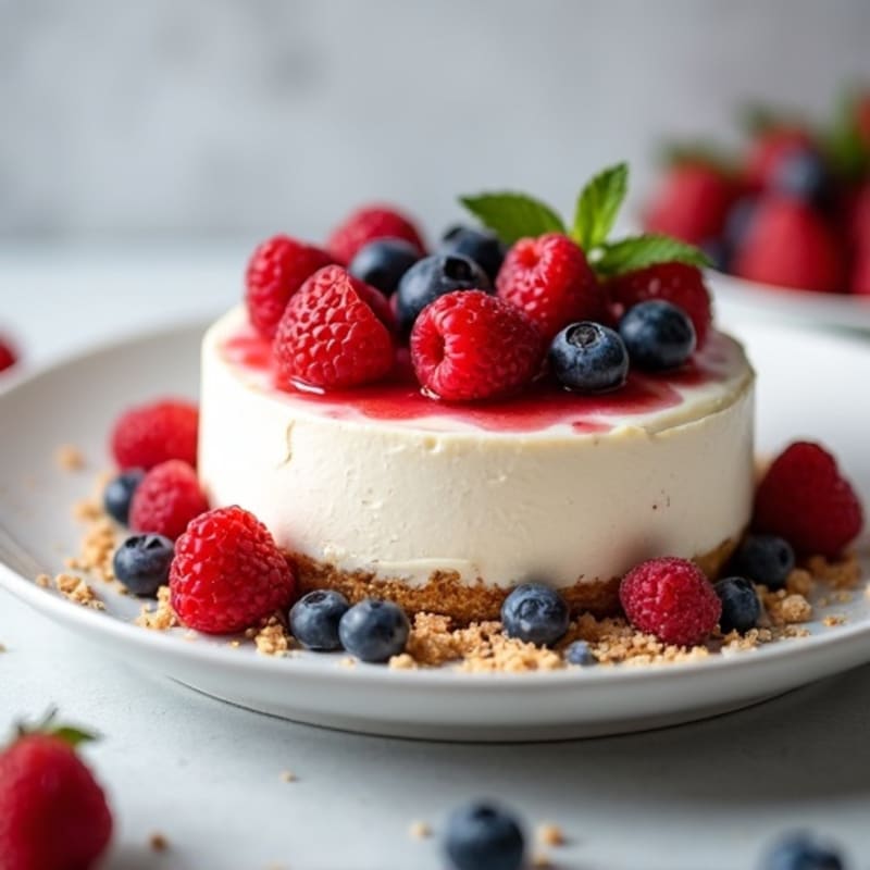 Greek Yogurt Protein Cheesecake with Mixed Berries