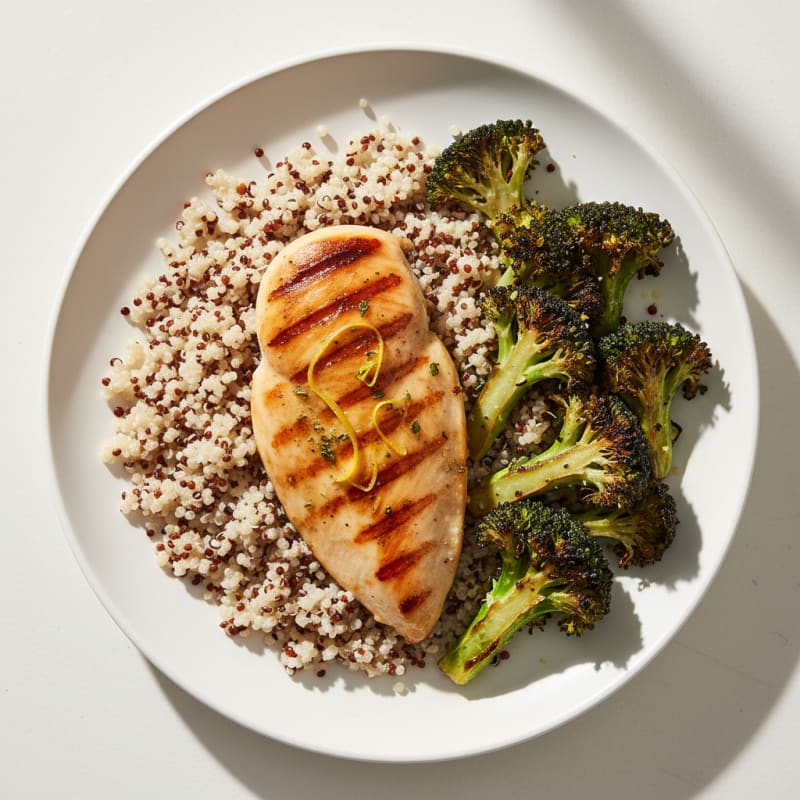 Grilled Chicken Breast with Quinoa and Roasted Broccoli