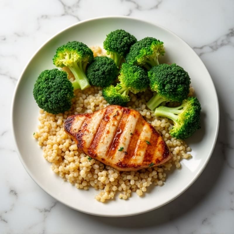 Grilled Chicken Breast with Quinoa and Steamed Broccoli