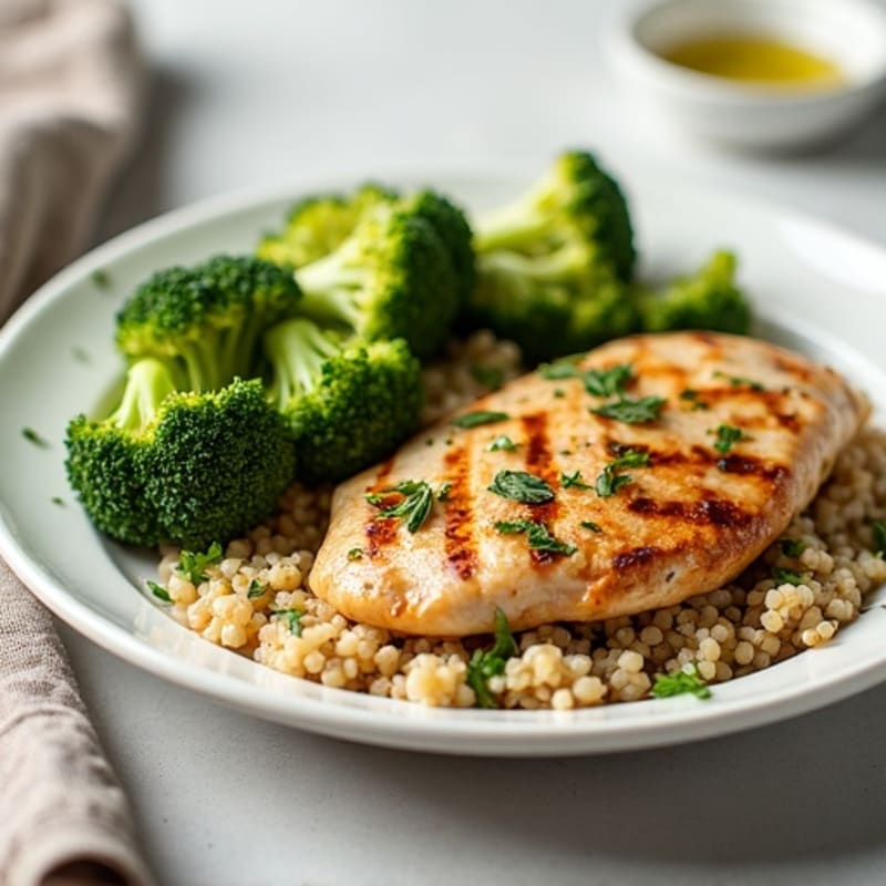 Grilled Chicken Breast with Roasted Broccoli and Quinoa