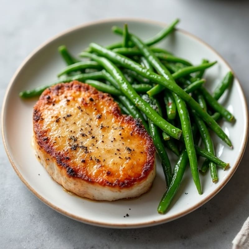 Pan-Seared Pork Chops with Garlicky Green Beans