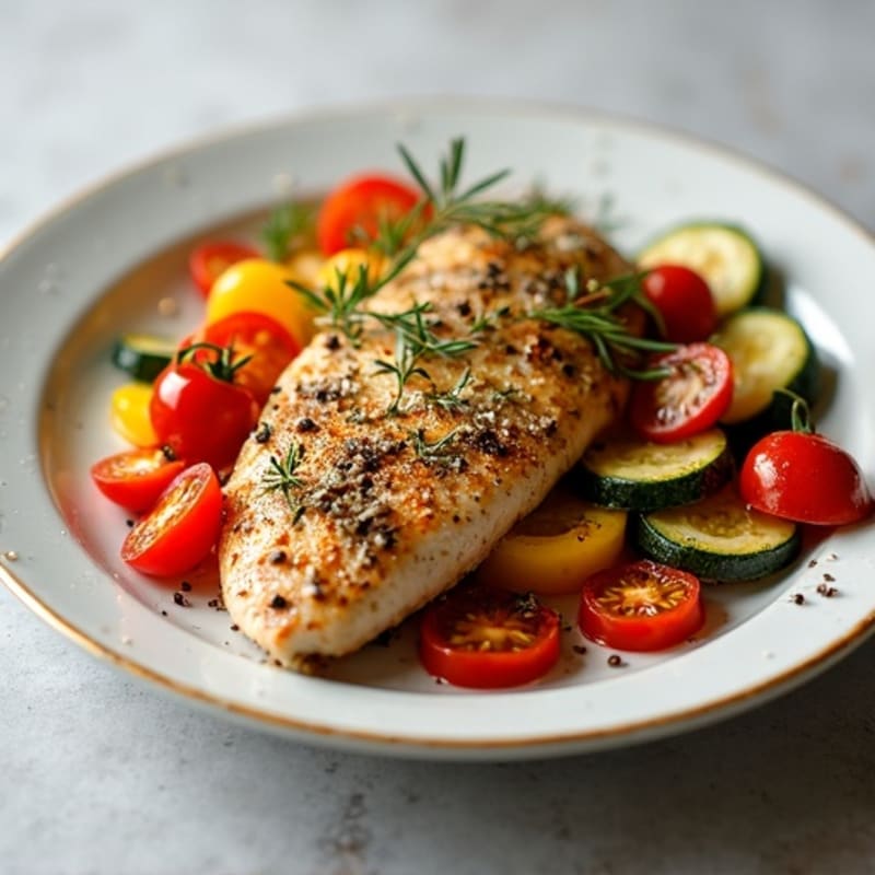 Herb-Crusted Pan Seared Chicken with Roasted Vegetables