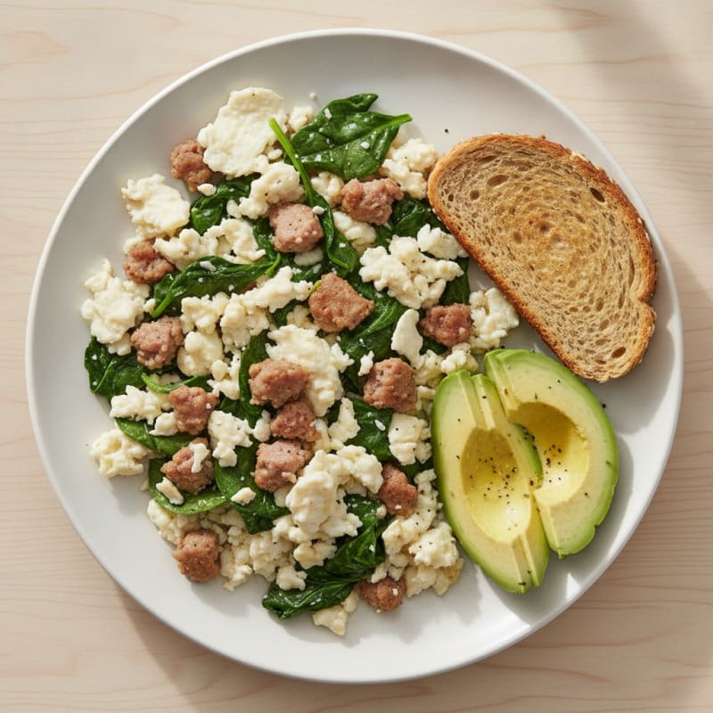 Egg White and Turkey Sausage Scramble with Spinach