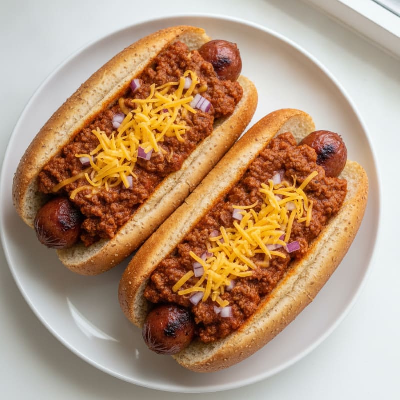 Chili Cheese Beef Hot Dogs