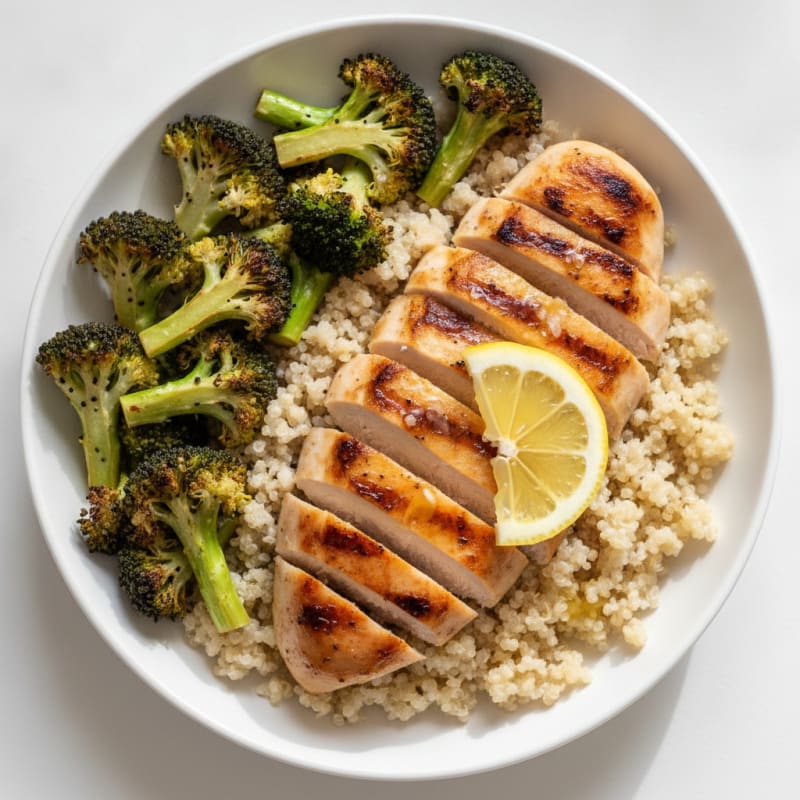 Grilled Chicken and Quinoa Bowl with Roasted Broccoli