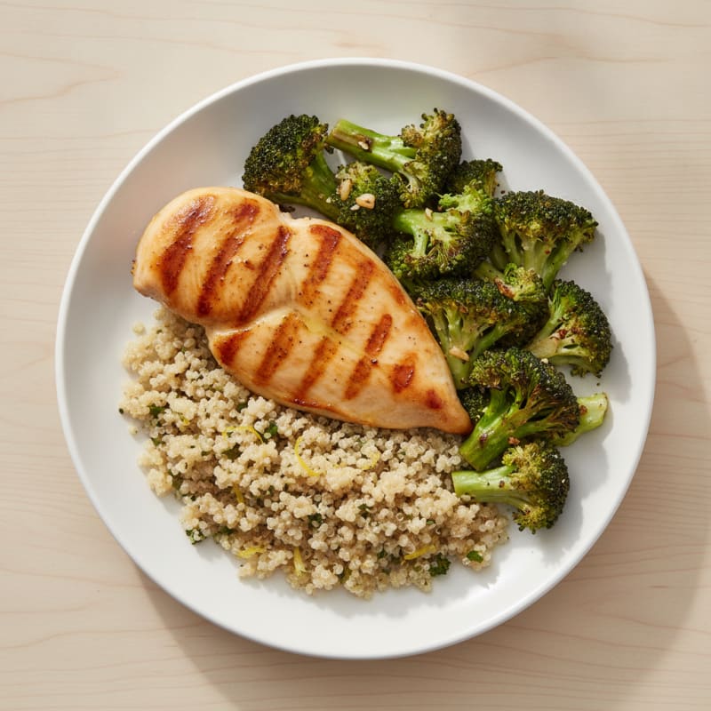 Grilled Chicken Breast with Quinoa and Roasted Broccoli