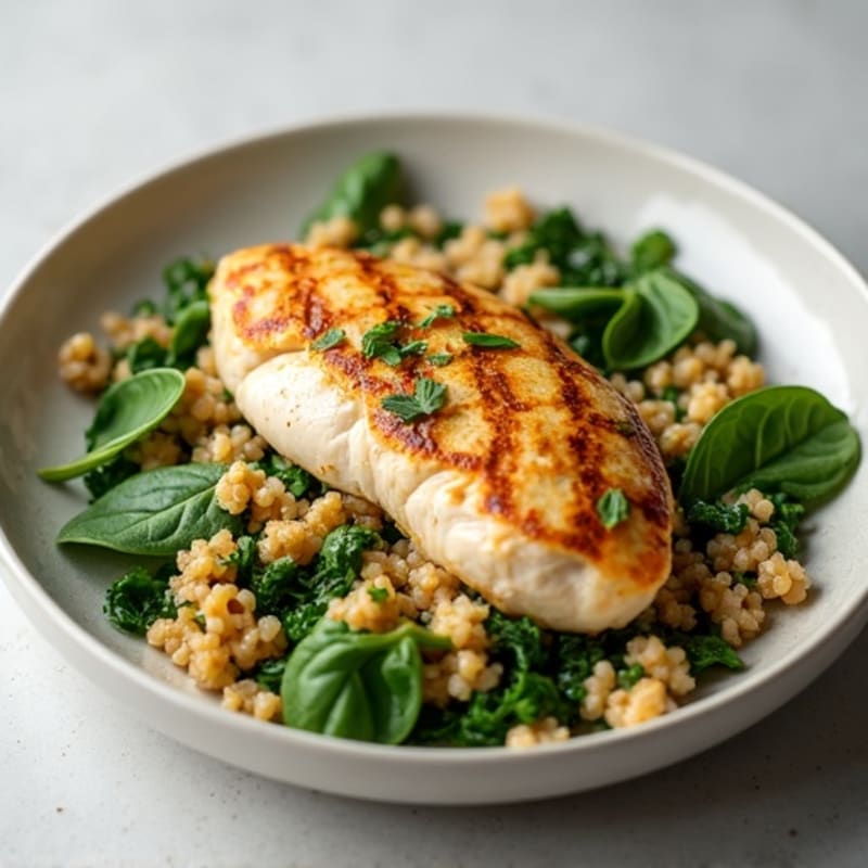 Grilled Chicken Breast with Spinach and Quinoa-Pasta Salad