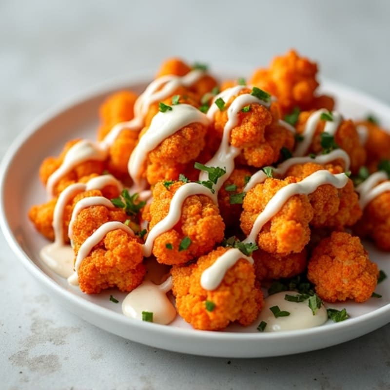 Crispy Buffalo Cauliflower with Ranch Drizzle