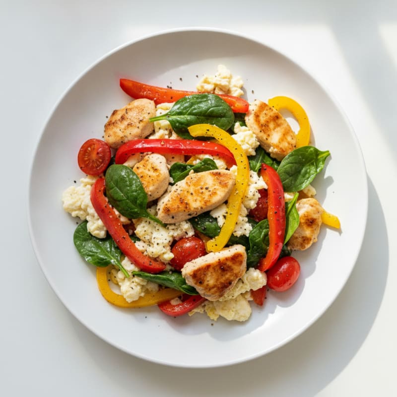 Egg White and Chicken Veggie Scramble