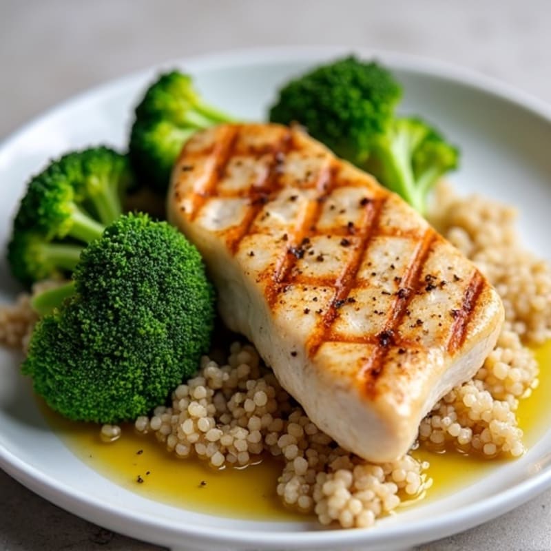 Grilled Chicken Breast with Quinoa and Roasted Broccoli
