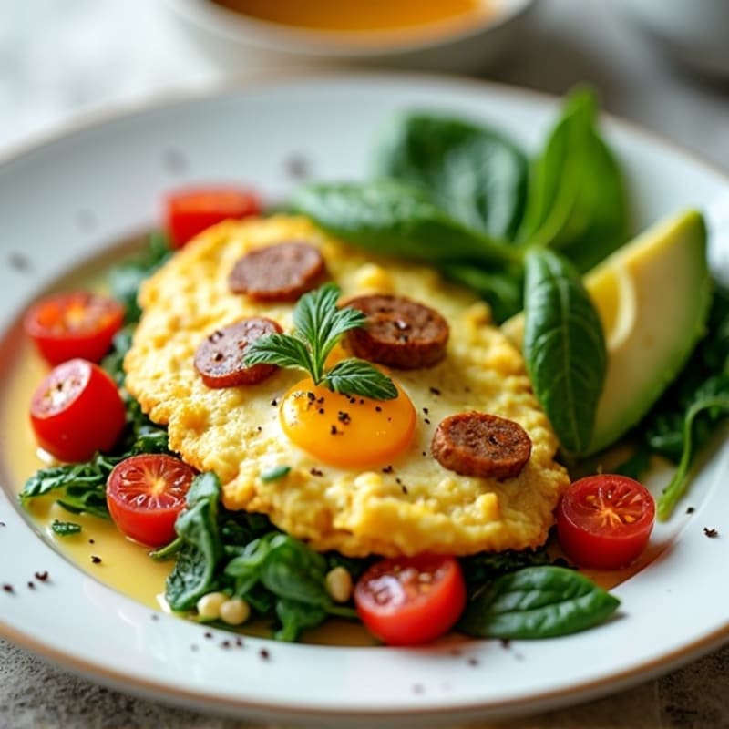 Egg White and Turkey Sausage Scramble with Spinach and Tomatoes